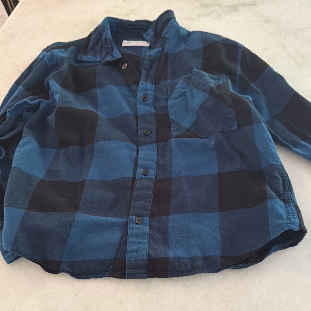 Kids Blue and Black Plaid Shirt